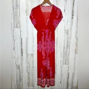 India Boutique Women's Plunge V Neck Maxi Dress Red Purple Size Small
